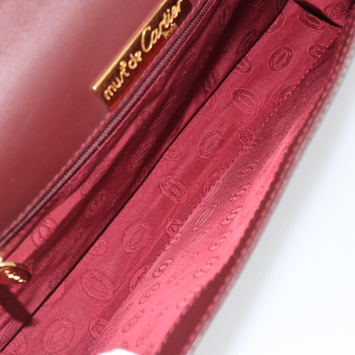 CARTIER Must Line Shoulder Bag Leather Bordeaux Gold Auth BA14172