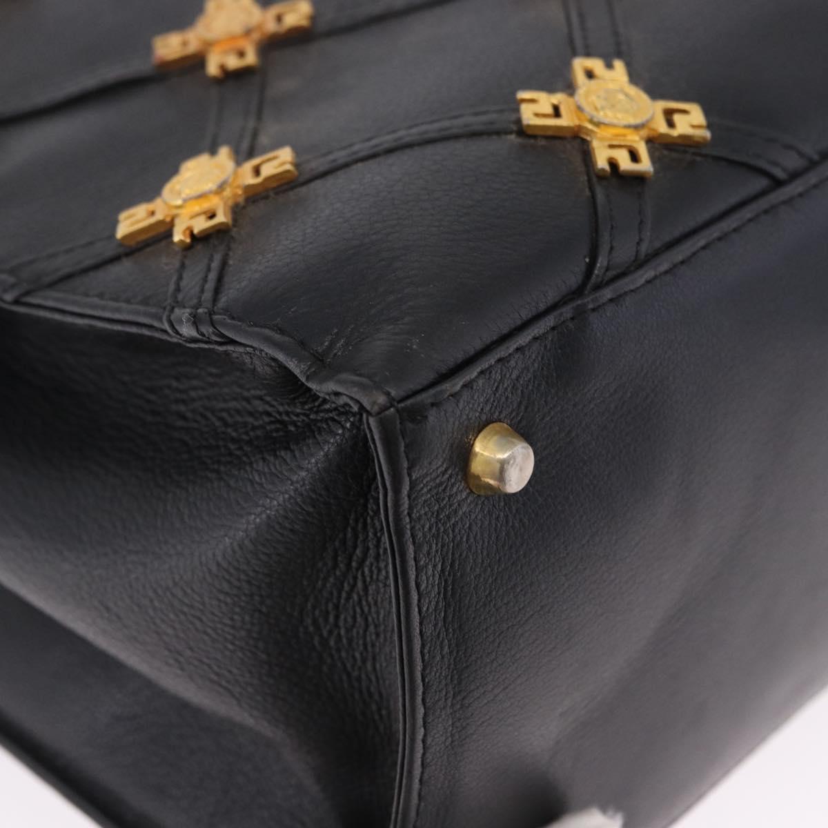 Gianni Versace Tote Bag Leather Black Gold Tone Auth BA14178V