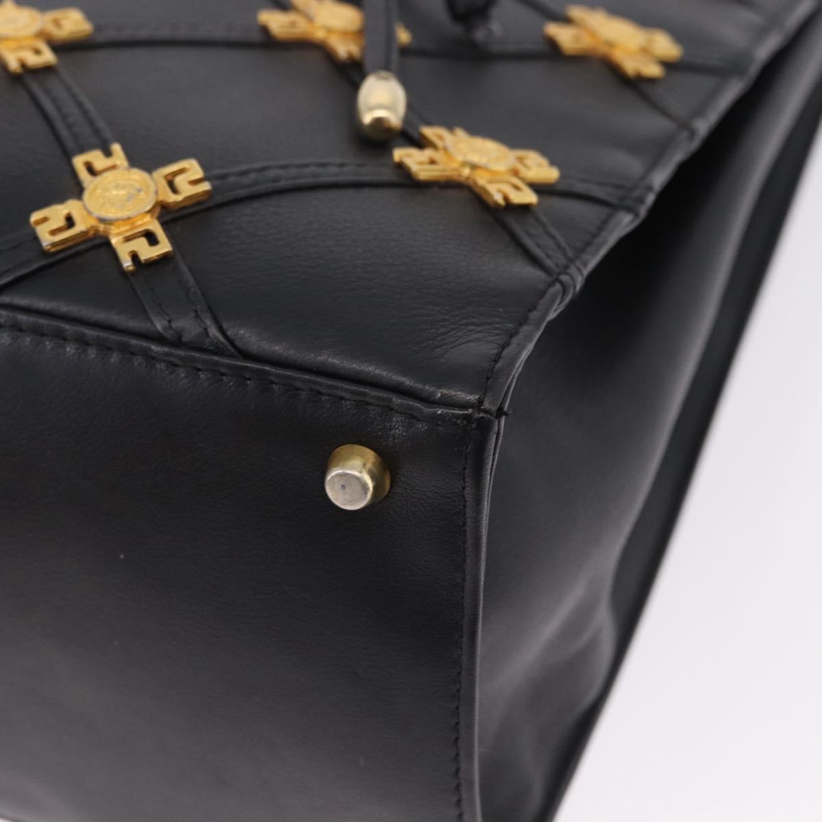 Gianni Versace Tote Bag Leather Black Gold Tone Auth BA14178V
