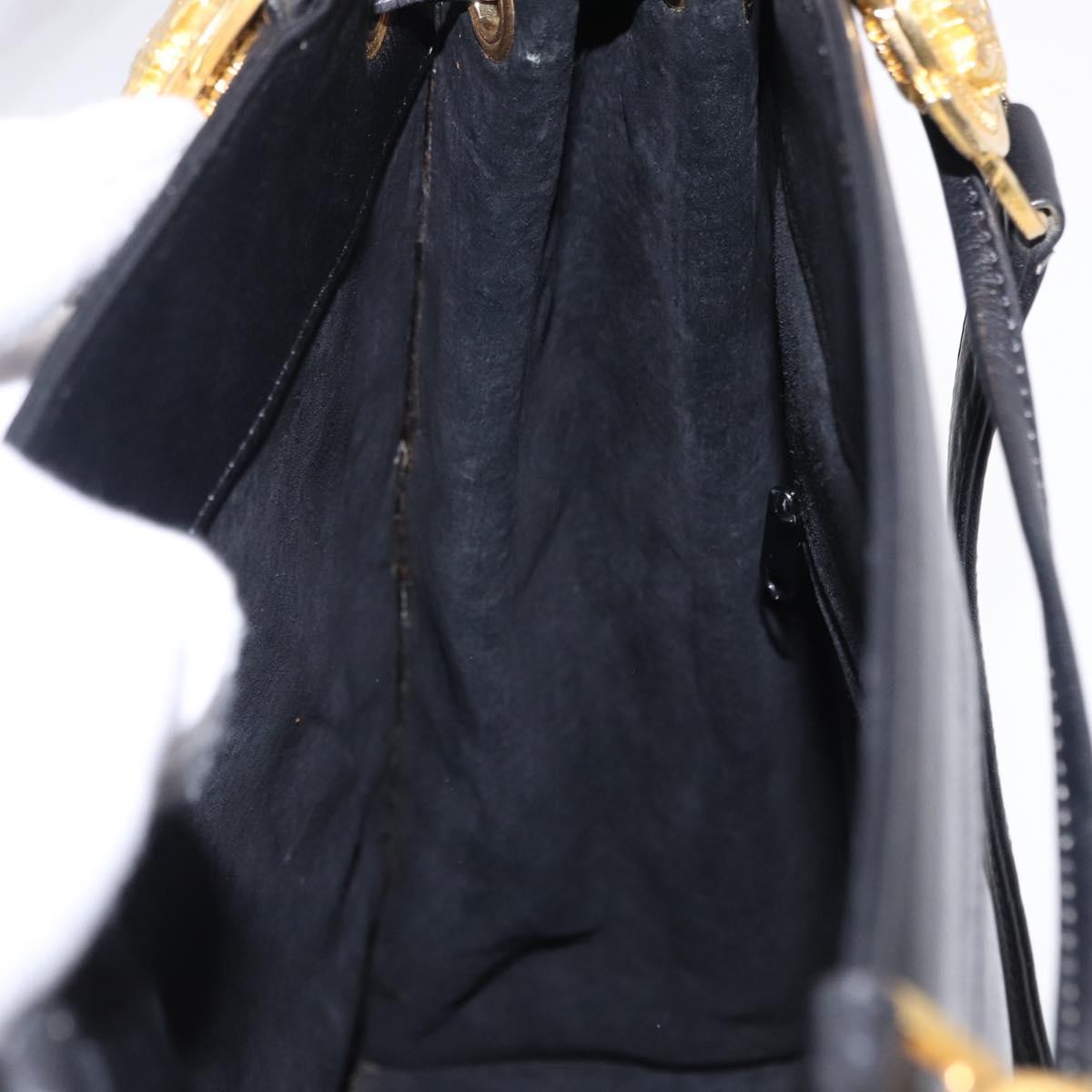 Gianni Versace Tote Bag Leather Black Gold Tone Auth BA14178V