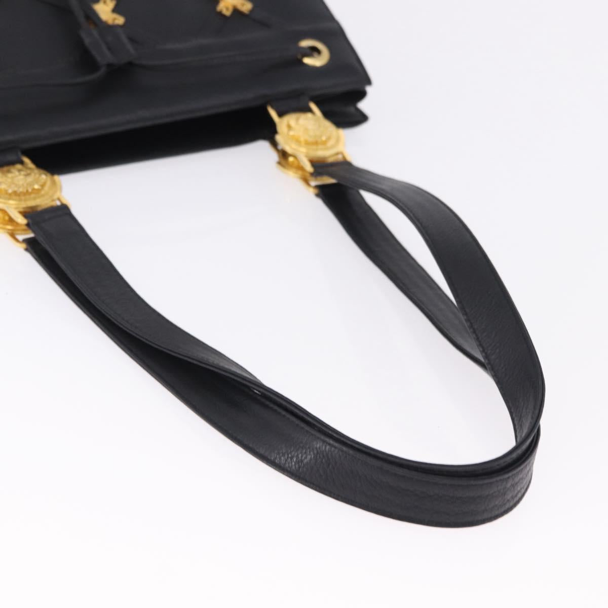 Gianni Versace Tote Bag Leather Black Gold Tone Auth BA14178V