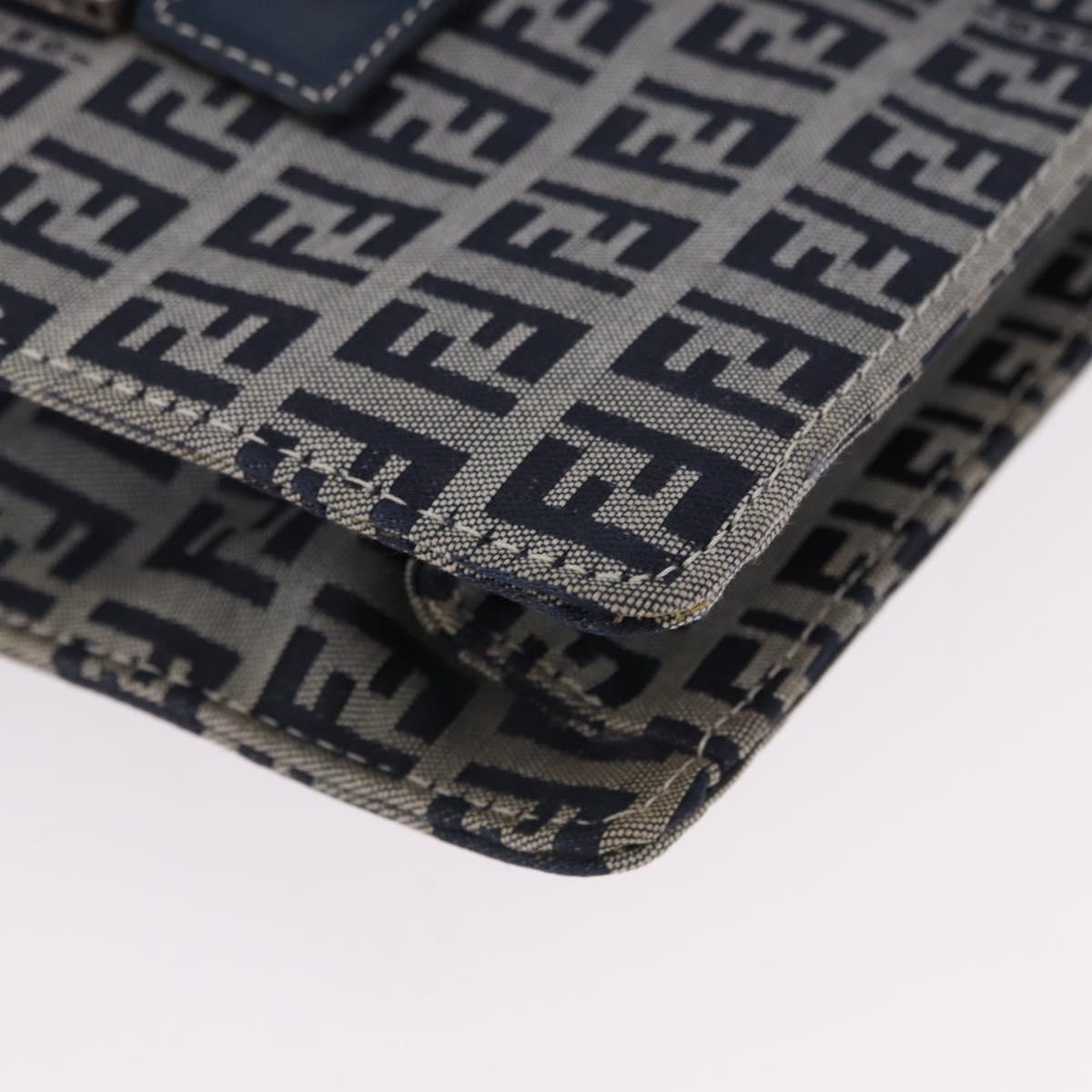FENDI Zucchino Canvas Mamma Baguette Hand Bag Navy Silver Auth BA14179A