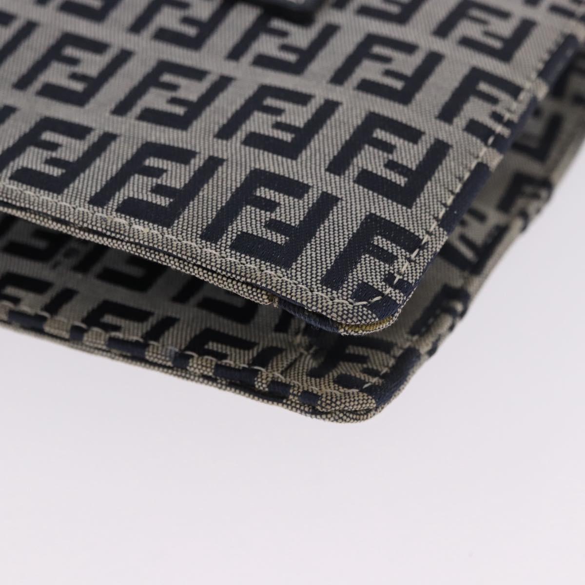 FENDI Zucchino Canvas Mamma Baguette Hand Bag Navy Silver Auth BA14179A
