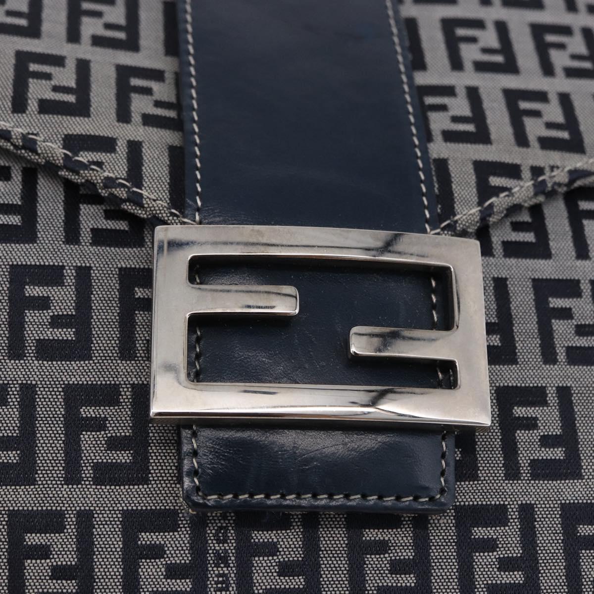 FENDI Zucchino Canvas Mamma Baguette Hand Bag Navy Silver Auth BA14179A