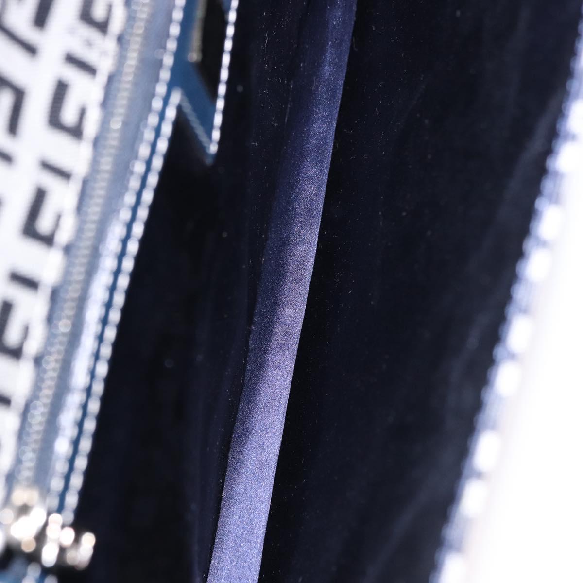 FENDI Zucchino Canvas Mamma Baguette Hand Bag Navy Silver Auth BA14179A