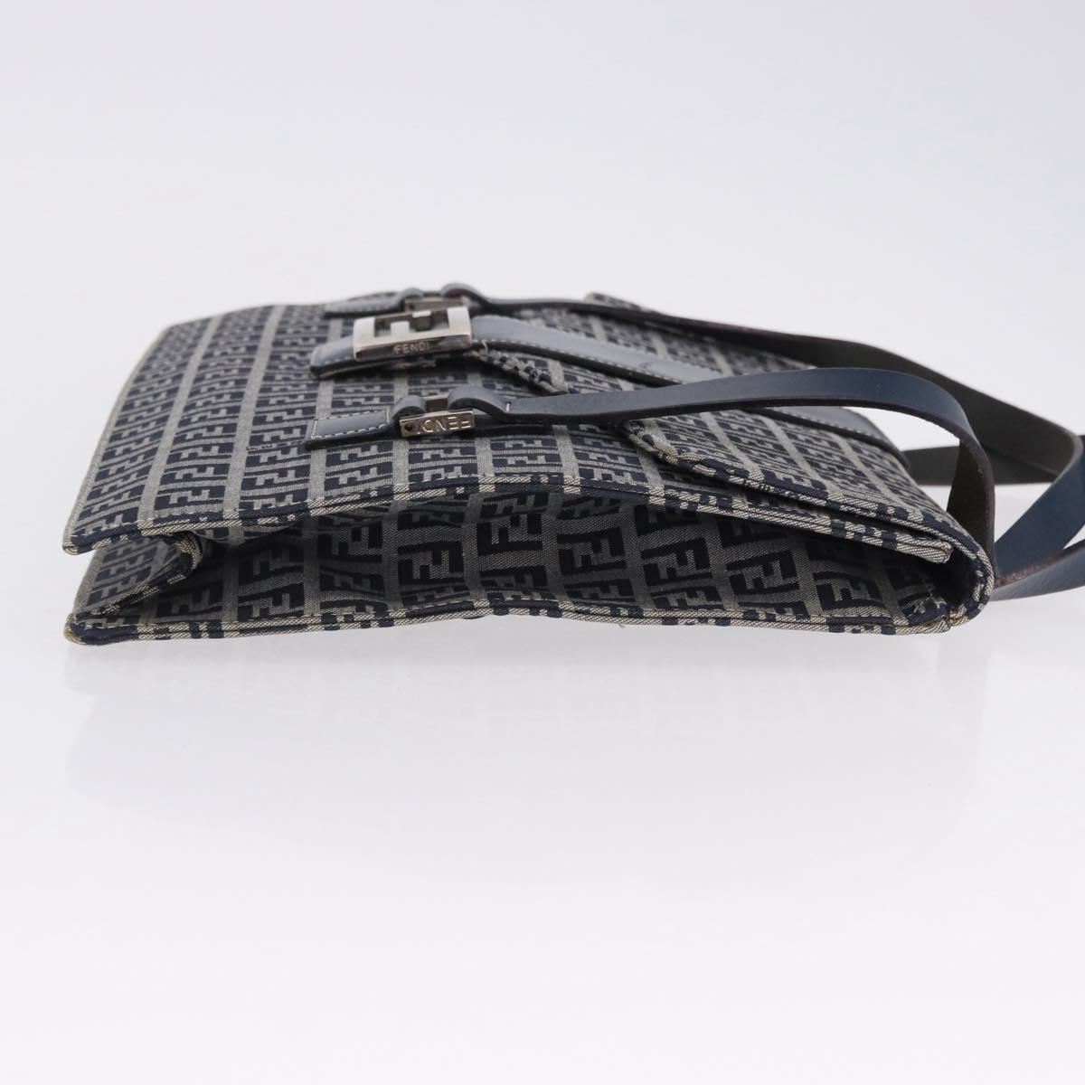 FENDI Zucchino Canvas Mamma Baguette Hand Bag Navy Silver Auth BA14179A
