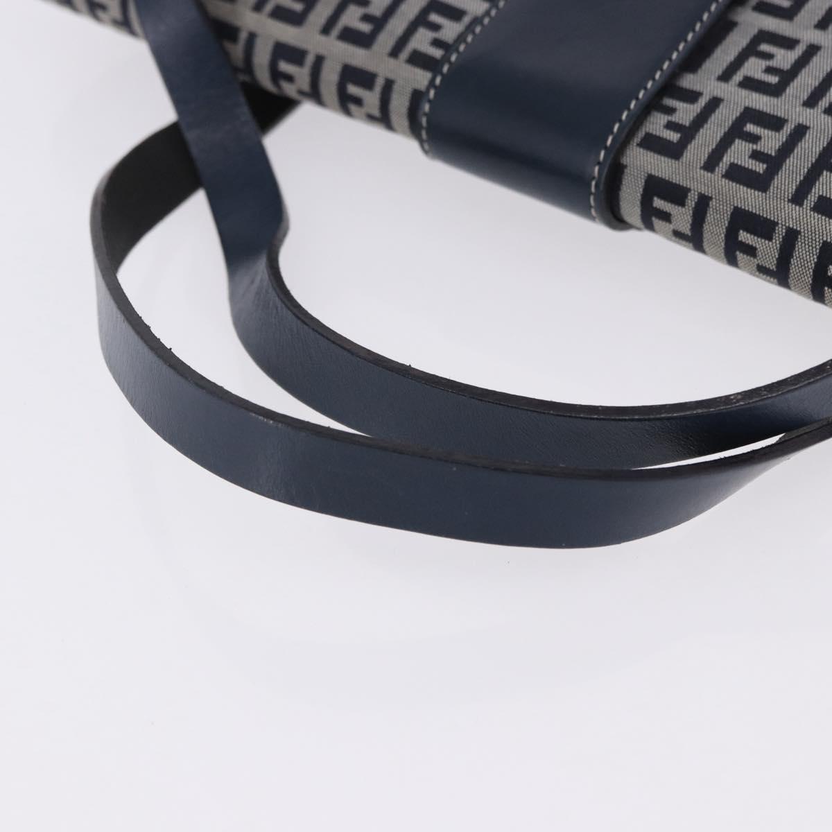FENDI Zucchino Canvas Mamma Baguette Hand Bag Navy Silver Auth BA14179A