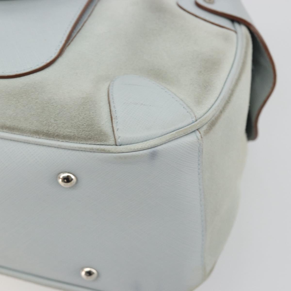 Salvatore Ferragamo Gancini Hand Bag Suede Light Blue Silver Auth BA14181