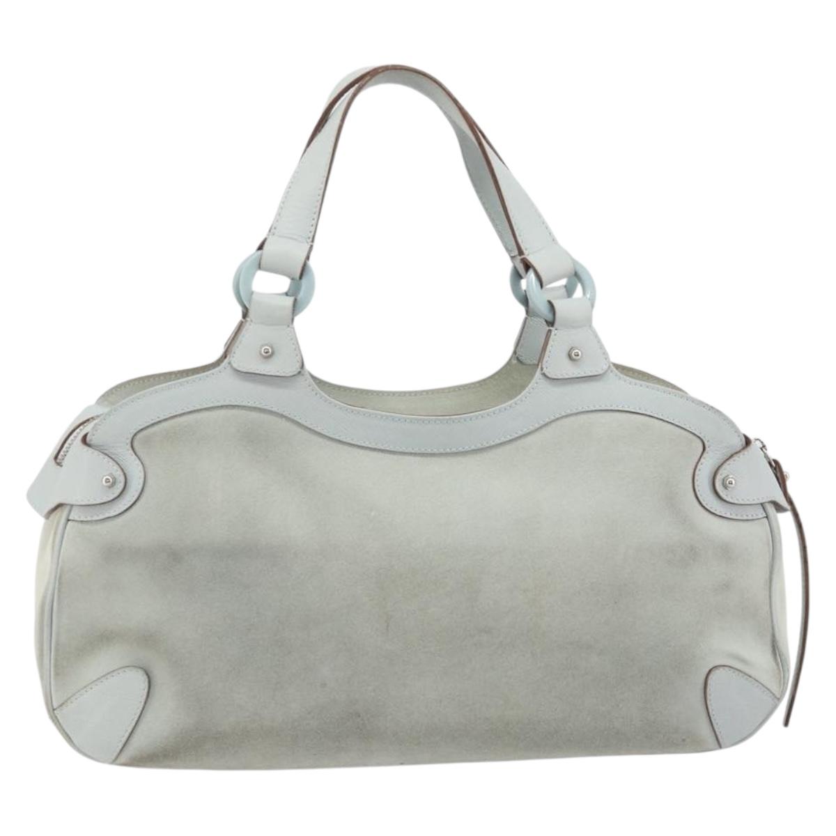 Salvatore Ferragamo Gancini Hand Bag Suede Light Blue Silver Auth BA14181