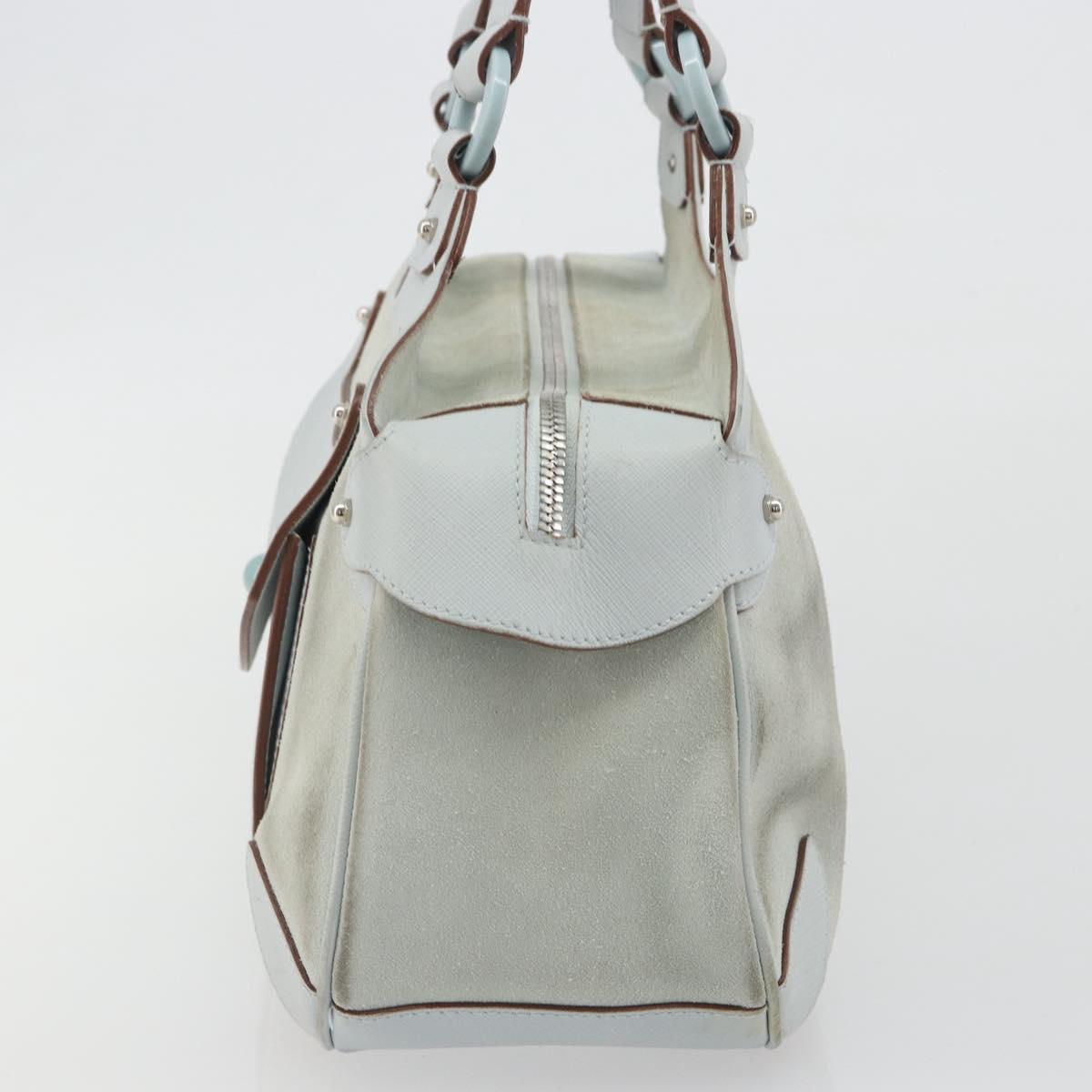 Salvatore Ferragamo Gancini Hand Bag Suede Light Blue Silver Auth BA14181