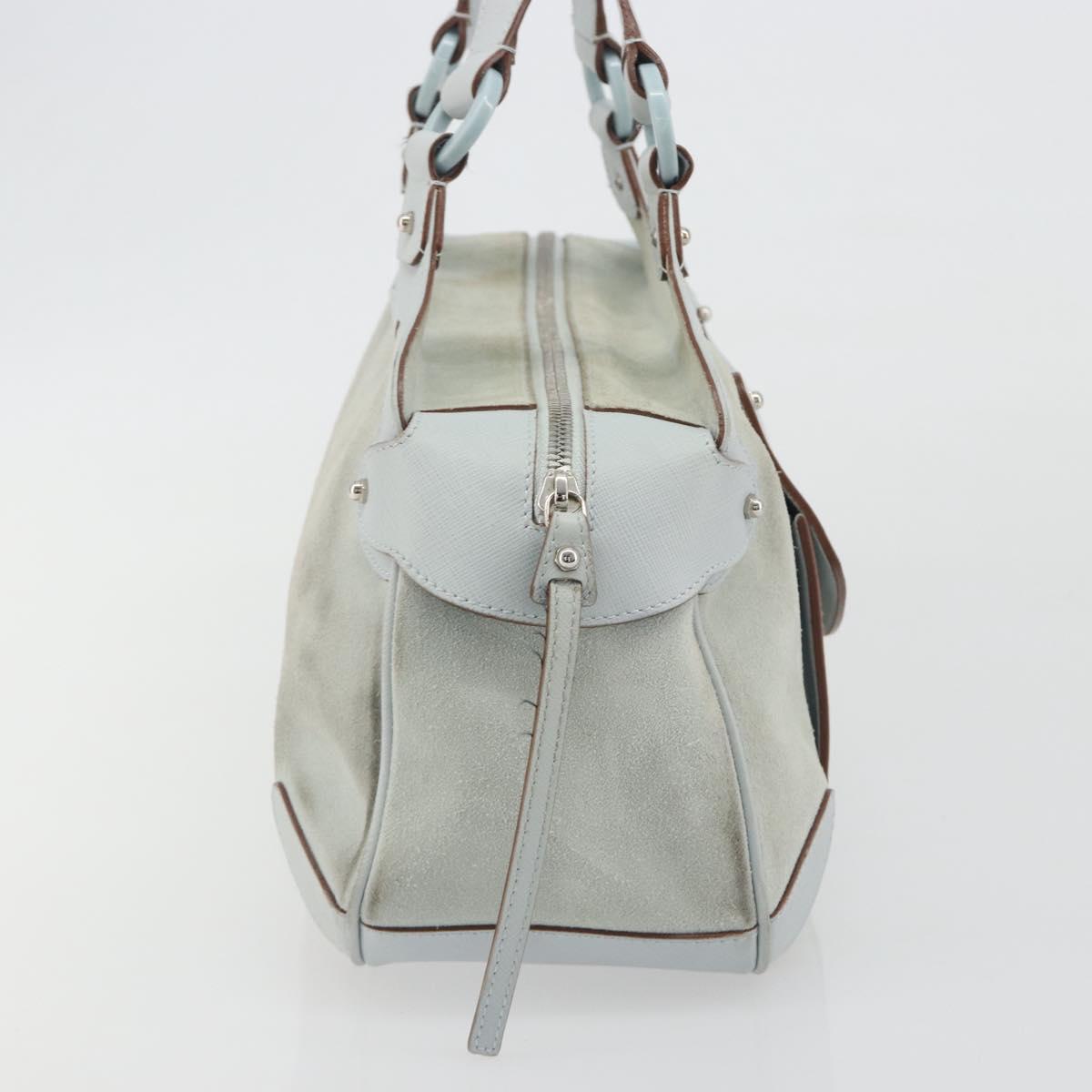 Salvatore Ferragamo Gancini Hand Bag Suede Light Blue Silver Auth BA14181