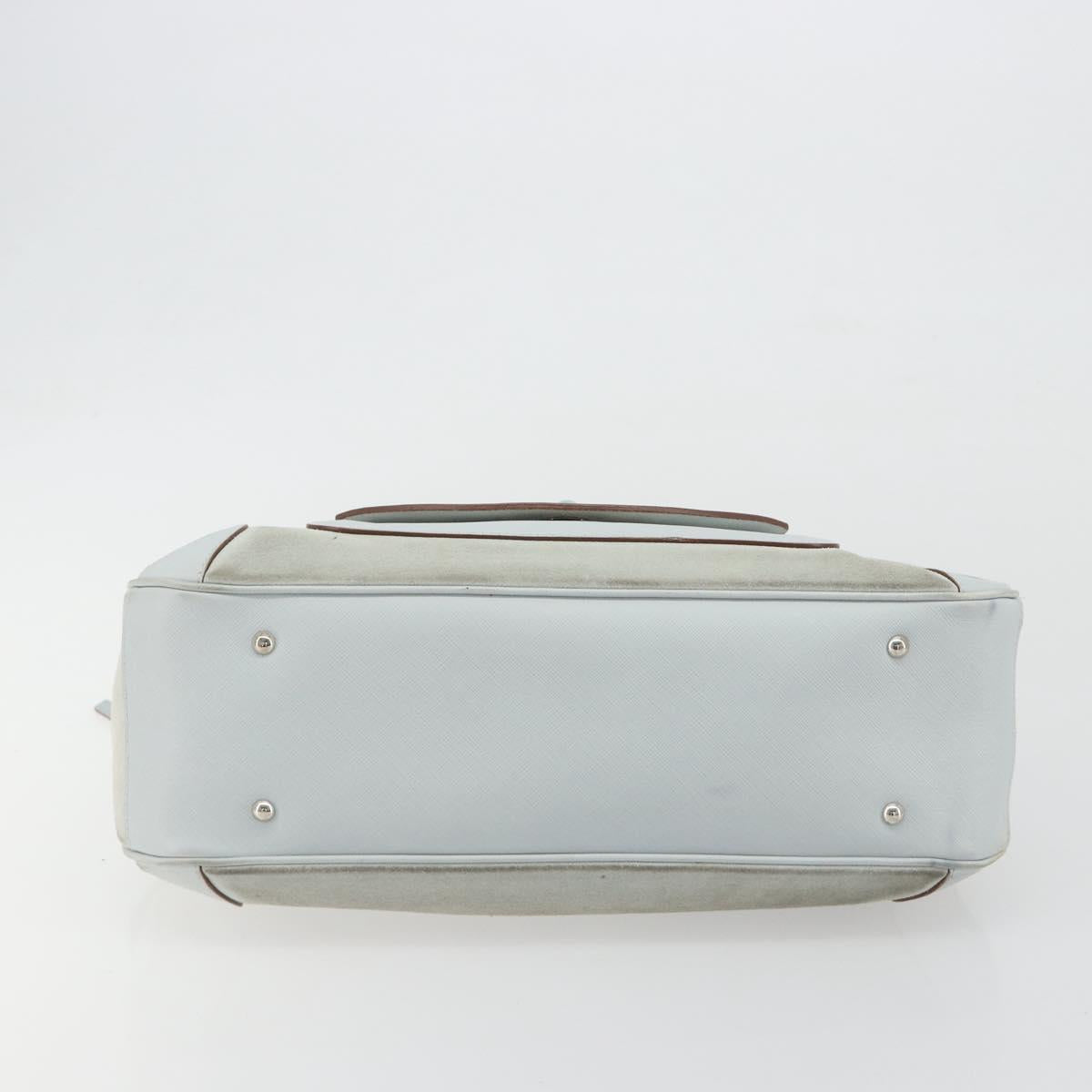 Salvatore Ferragamo Gancini Hand Bag Suede Light Blue Silver Auth BA14181