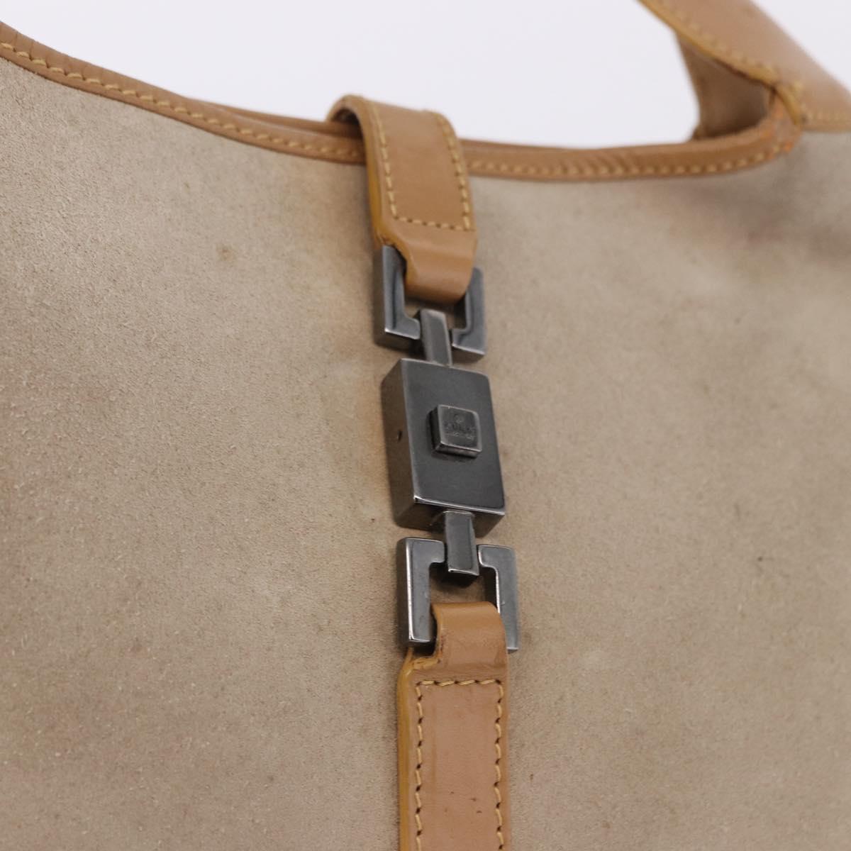 GUCCI Jackie Shoulder Bag Suede Beige Silver 001 3735 Auth BA14182