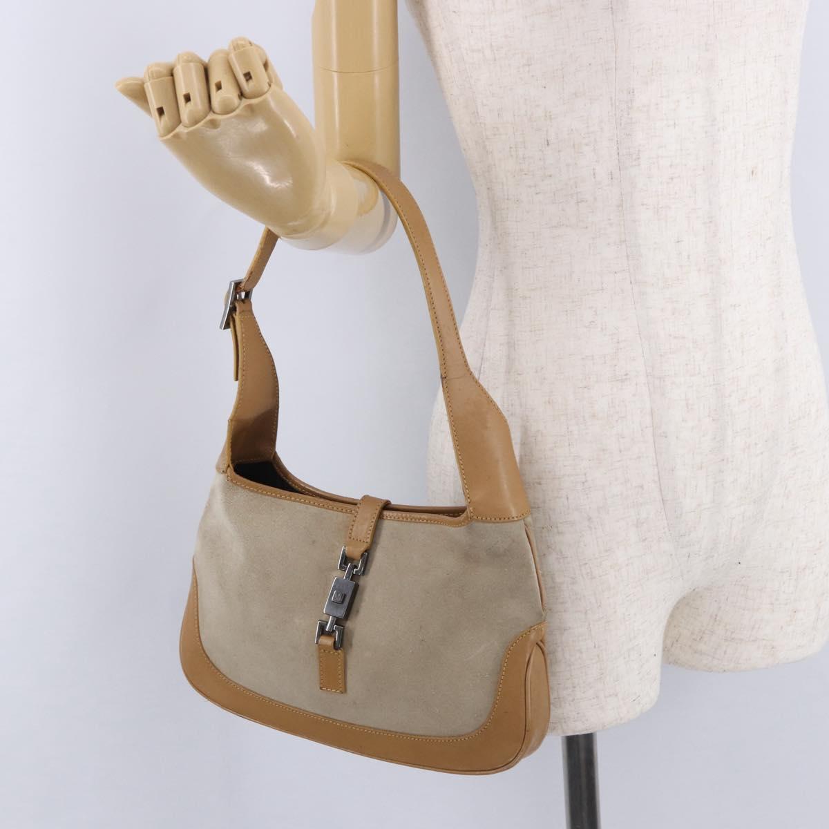 GUCCI Jackie Shoulder Bag Suede Beige Silver 001 3735 Auth BA14182