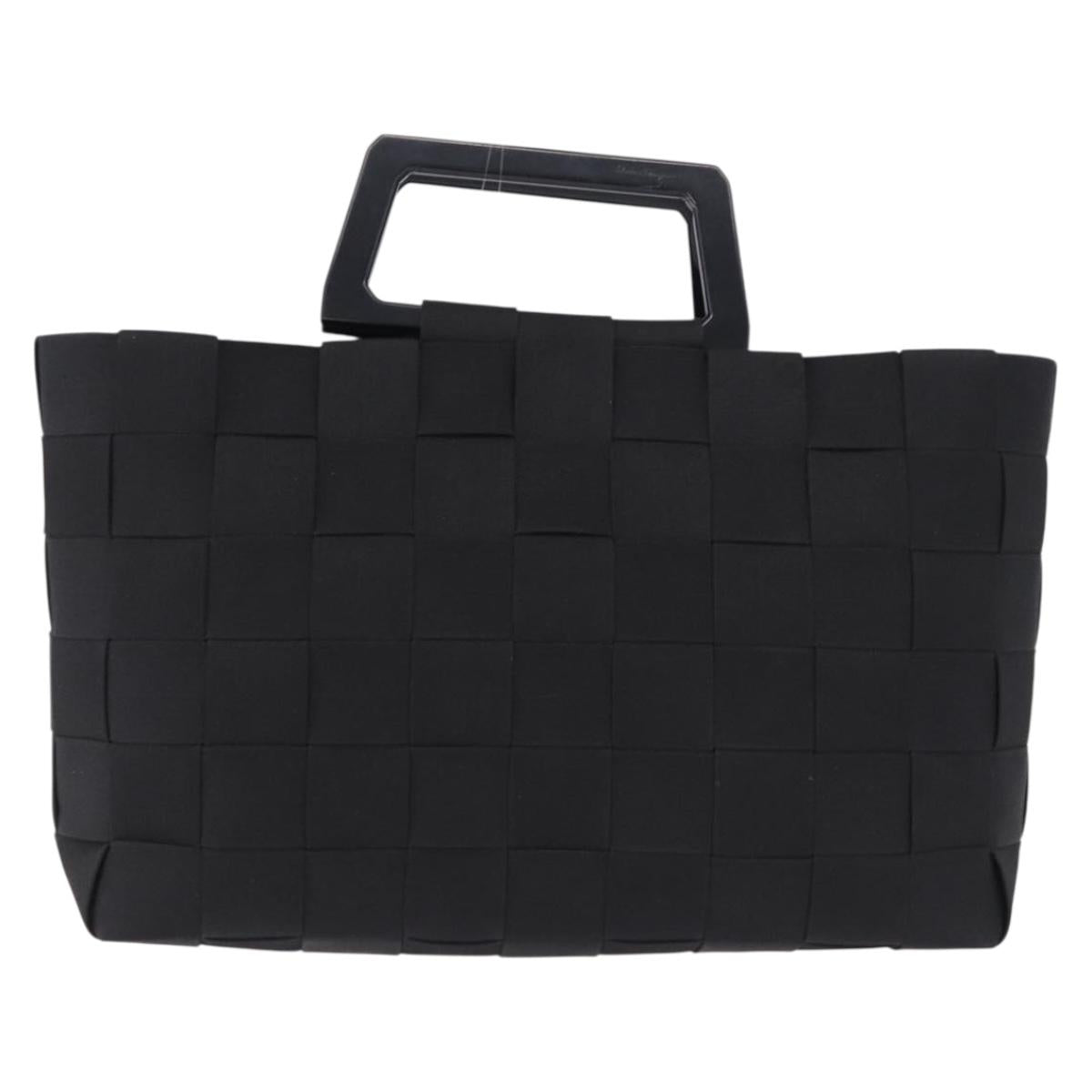 Salvatore Ferragamo Hand Bag Canvas Black Silver Auth BA14183