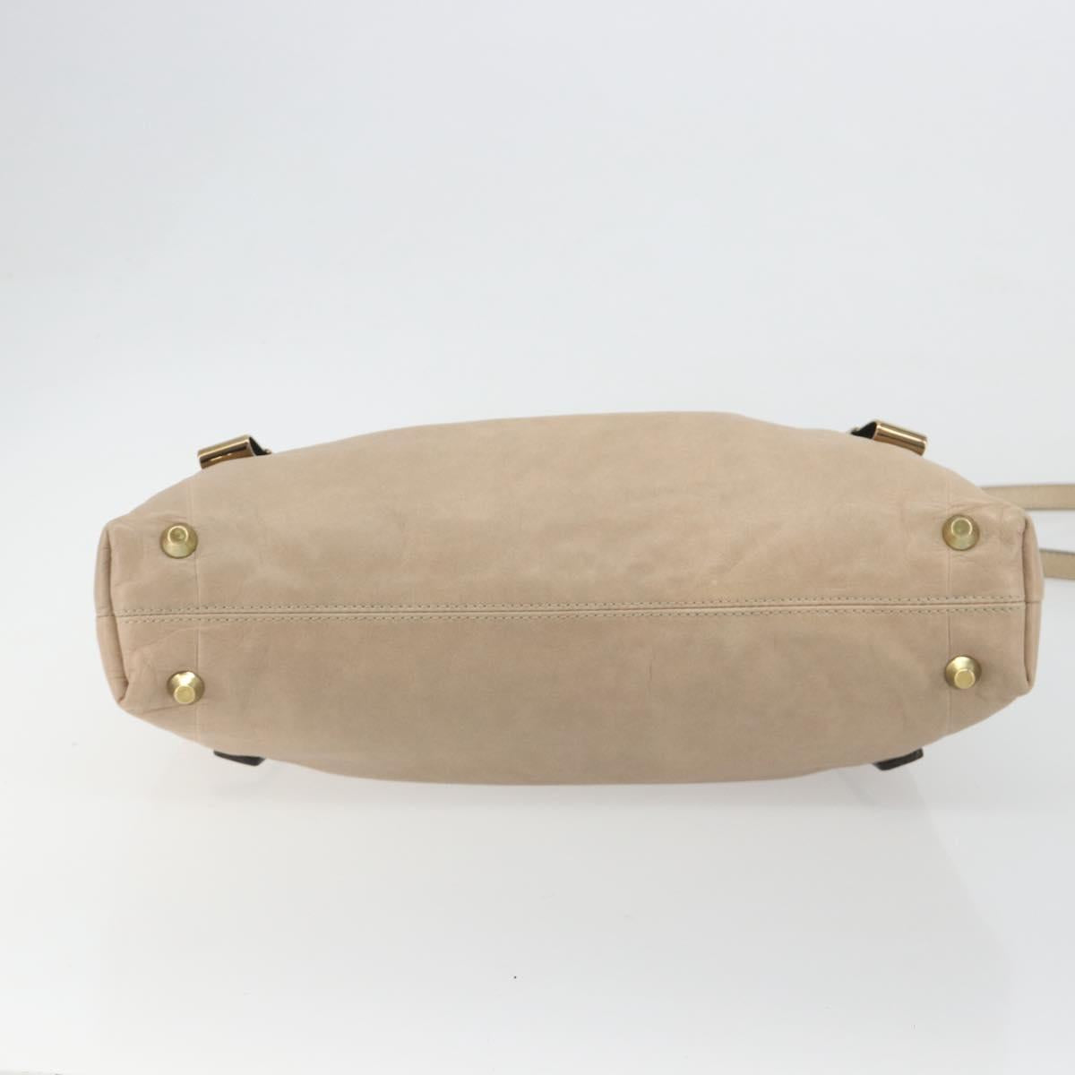 Chloe Victoria Hand Bag Leather 2way Beige Gold Auth BA14185A