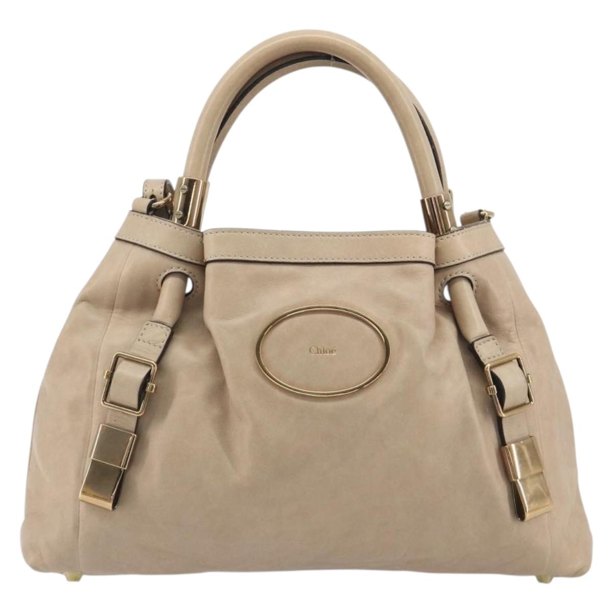 Chloe Victoria Hand Bag Leather 2way Beige Gold Auth BA14185A