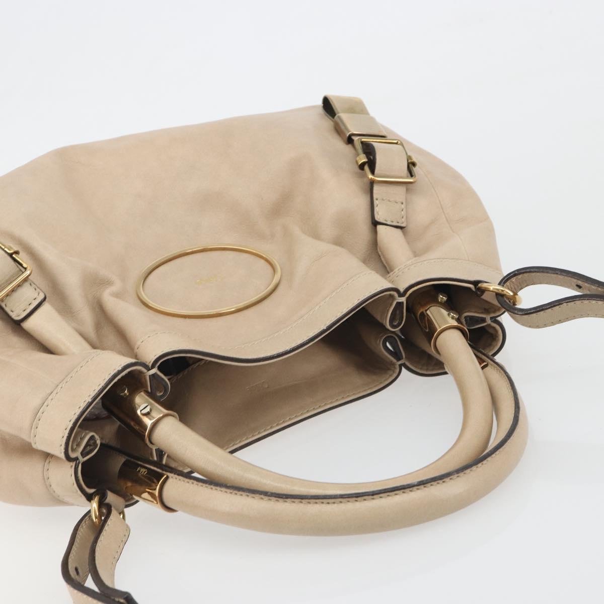 Chloe Victoria Hand Bag Leather 2way Beige Gold Auth BA14185A