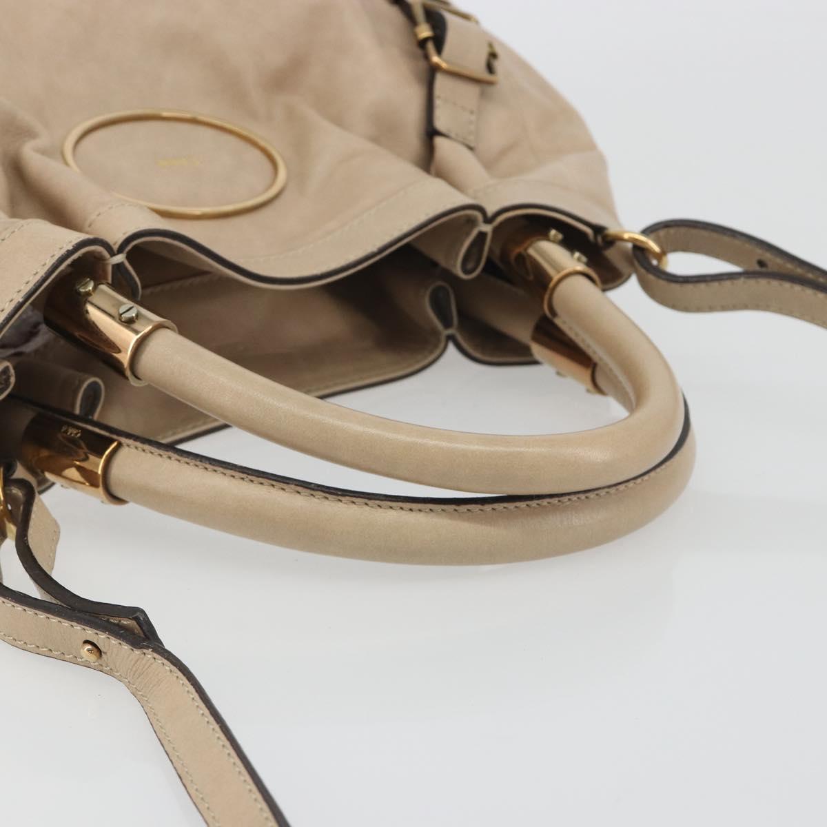 Chloe Victoria Hand Bag Leather 2way Beige Gold Auth BA14185A