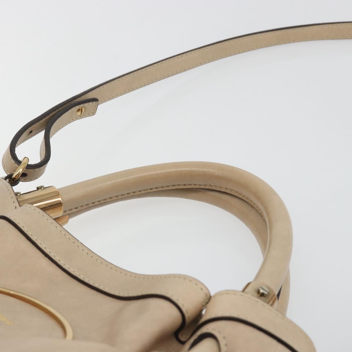 Chloe Victoria Hand Bag Leather 2way Beige Gold Auth BA14185A