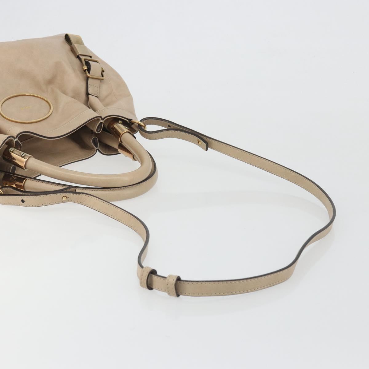 Chloe Victoria Hand Bag Leather 2way Beige Gold Auth BA14185A