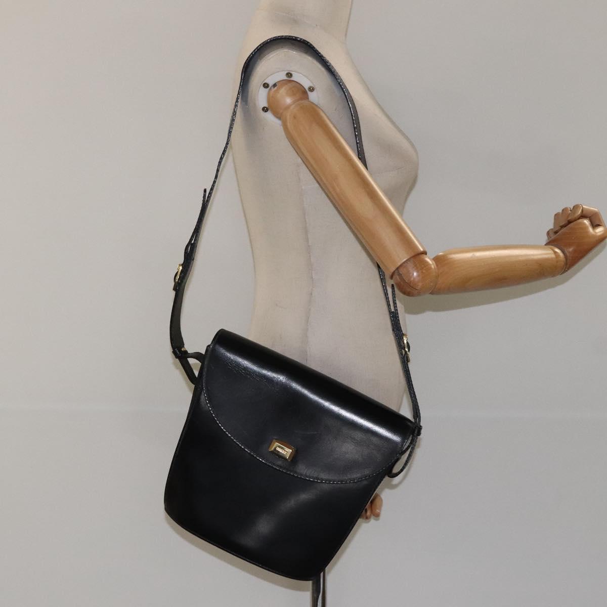 BALLY Shoulder Bag Leather Black Gold Auth BA1419