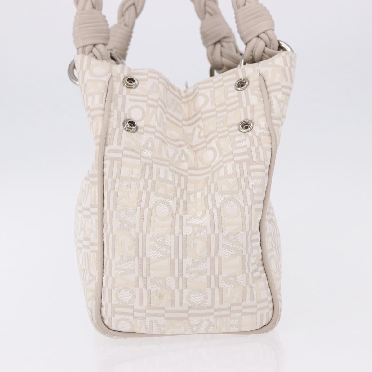 Salvatore Ferragamo Hand Bag Jacquard Ivory Silver Auth BA14190A