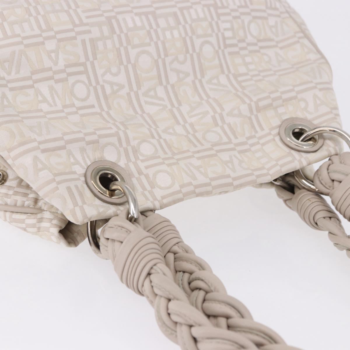 Salvatore Ferragamo Hand Bag Jacquard Ivory Silver Auth BA14190A
