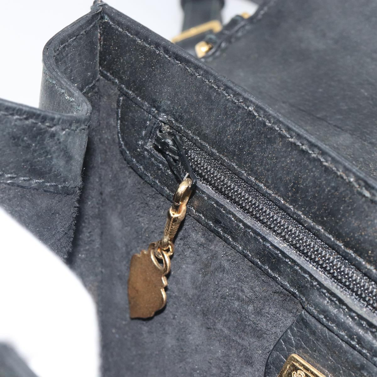 GUCCI Shoulder Bag Leather Black Gold Auth BA14193