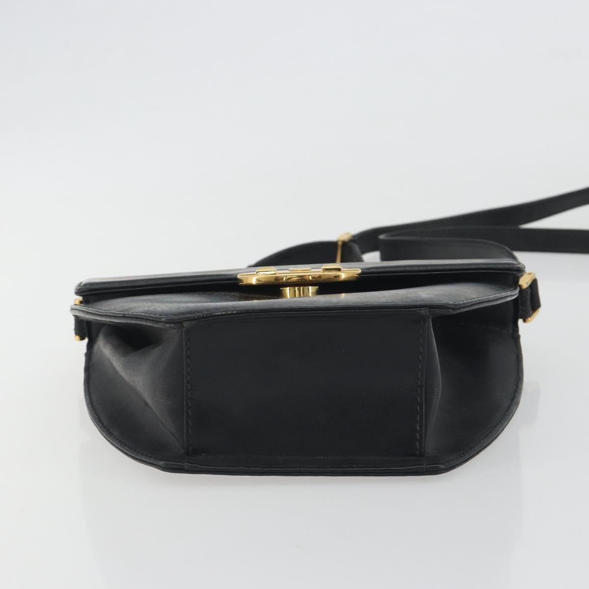 GUCCI Shoulder Bag Leather Black Gold Auth BA14193