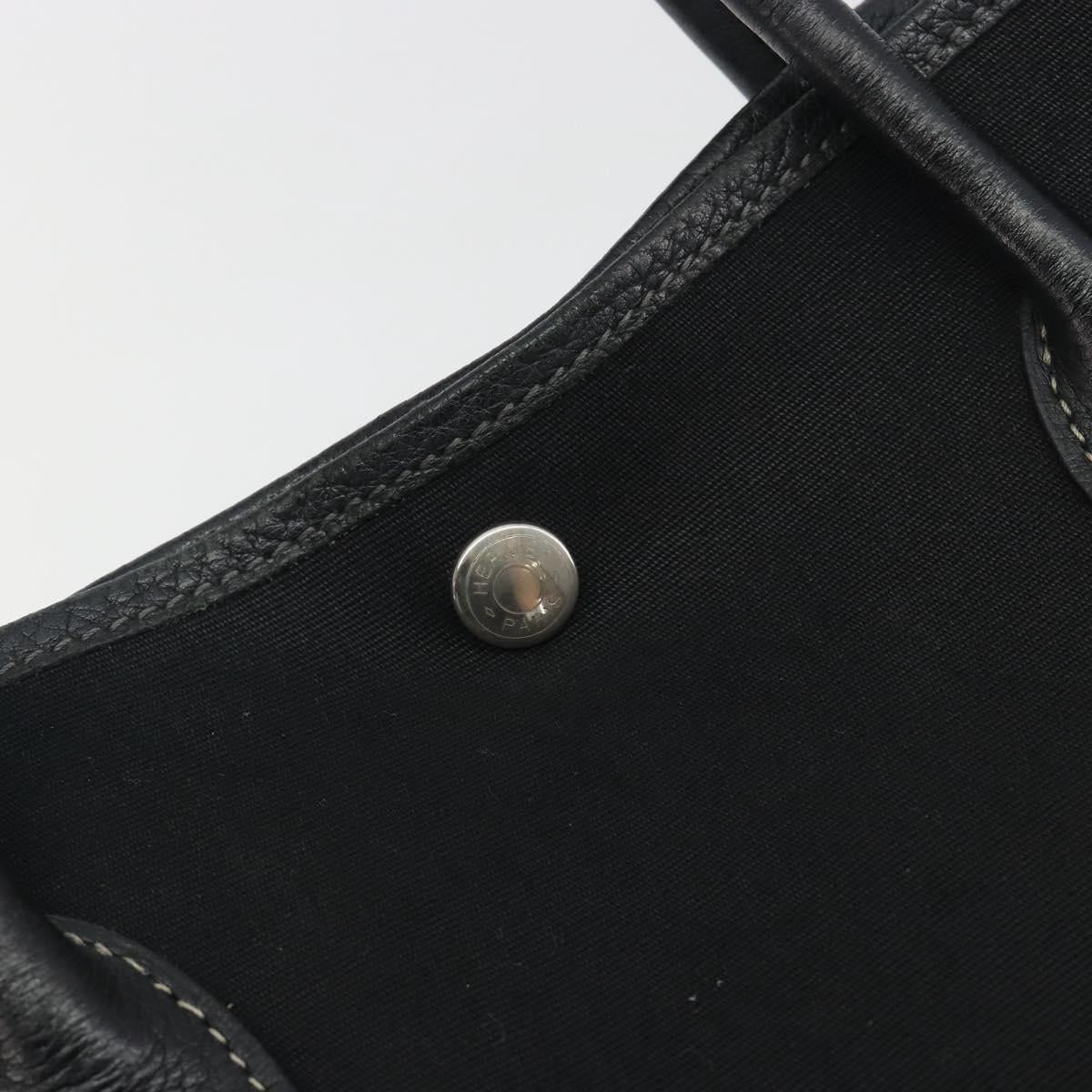 HERMES Garden Party PM Hand Bag Canvas Black Silver Auth BA14200
