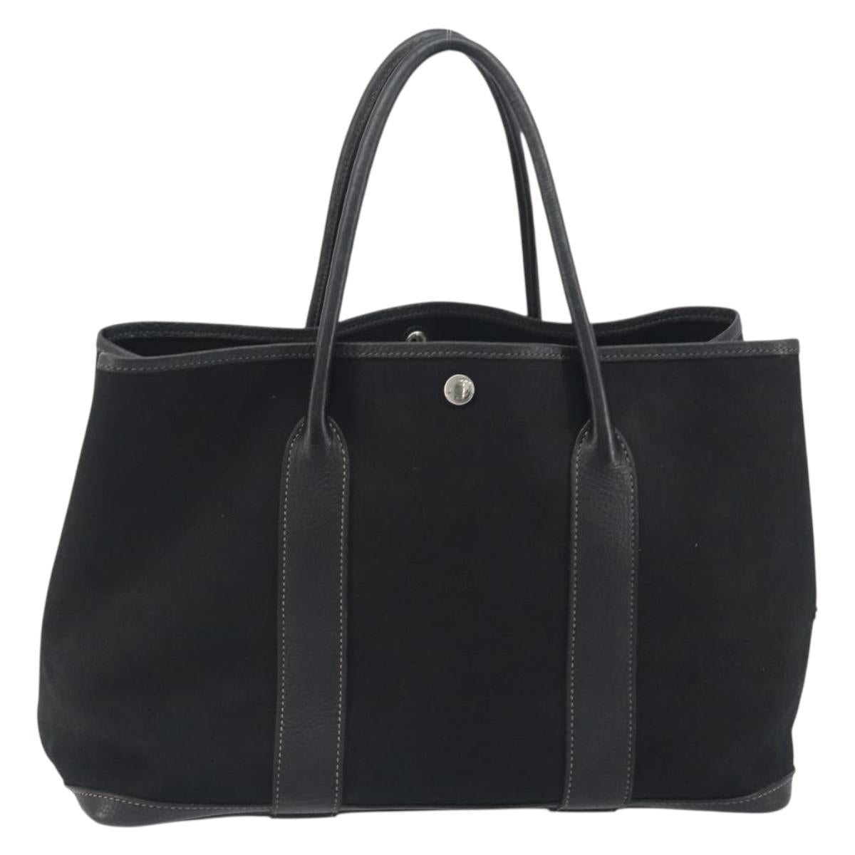 HERMES Garden Party PM Hand Bag Canvas Black Silver Auth BA14200