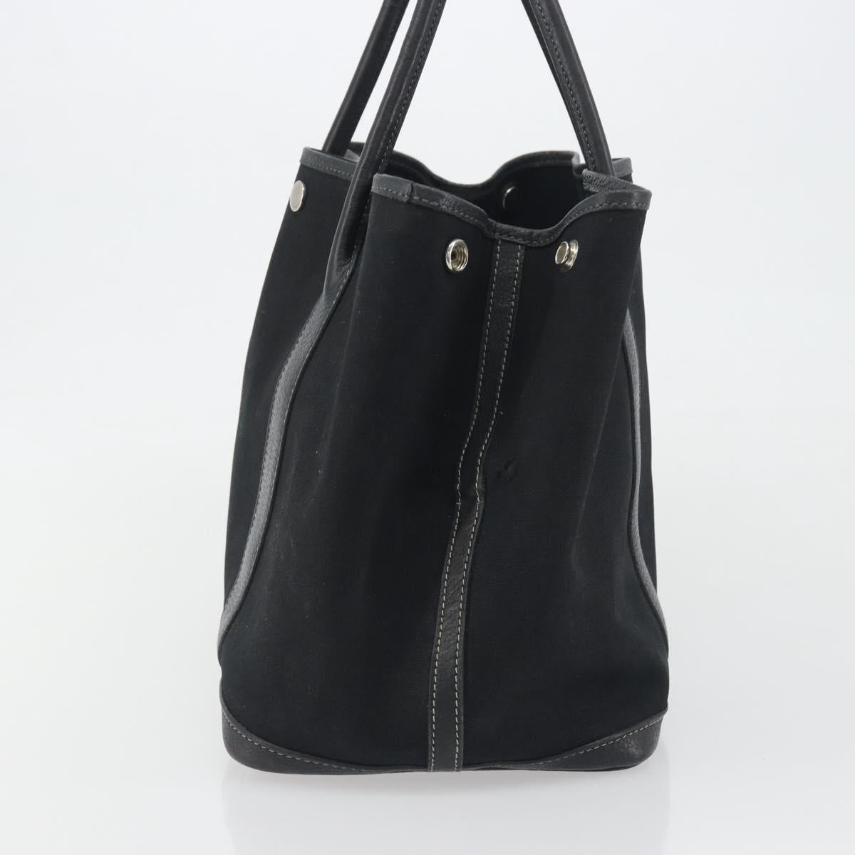 HERMES Garden Party PM Hand Bag Canvas Black Silver Auth BA14200