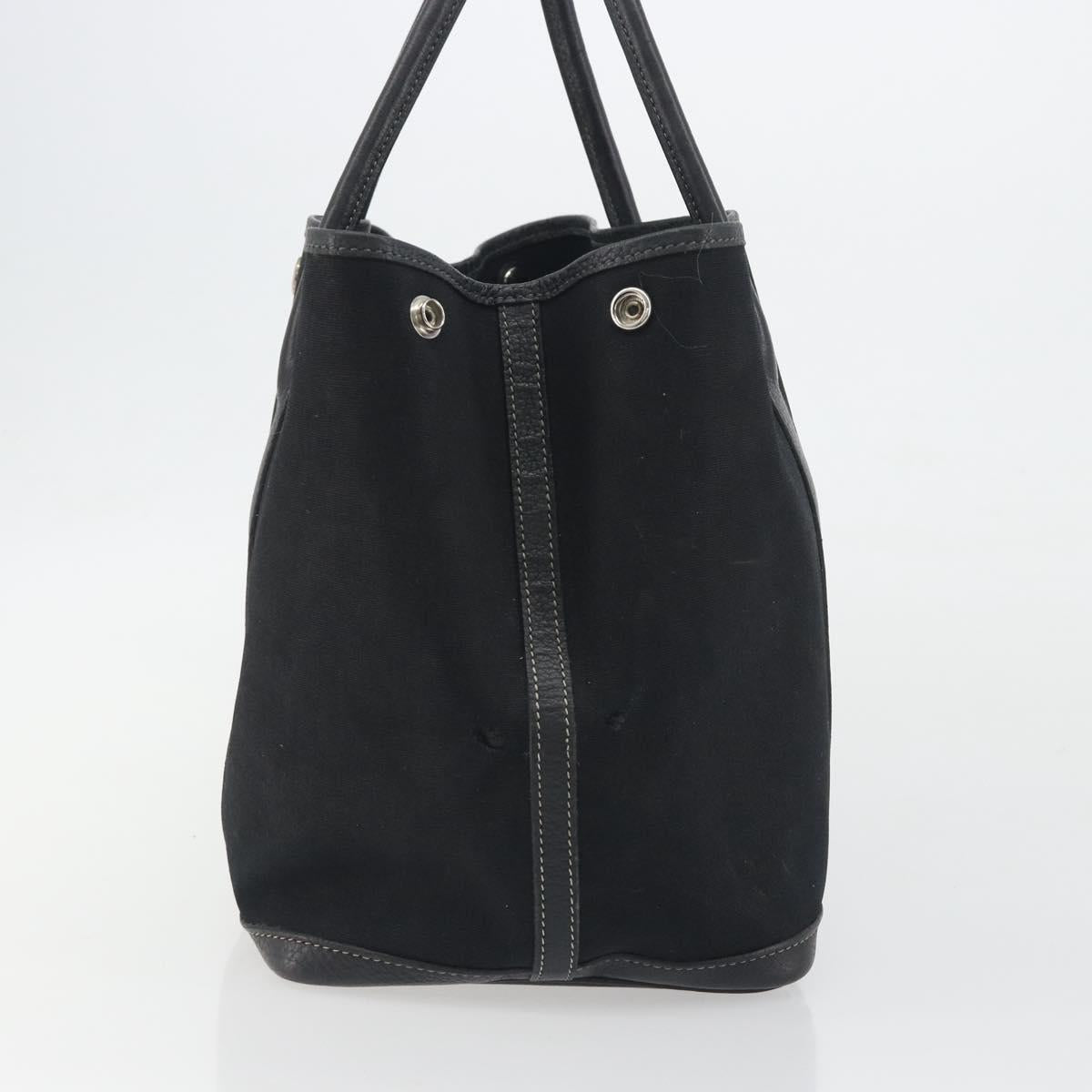 HERMES Garden Party PM Hand Bag Canvas Black Silver Auth BA14200