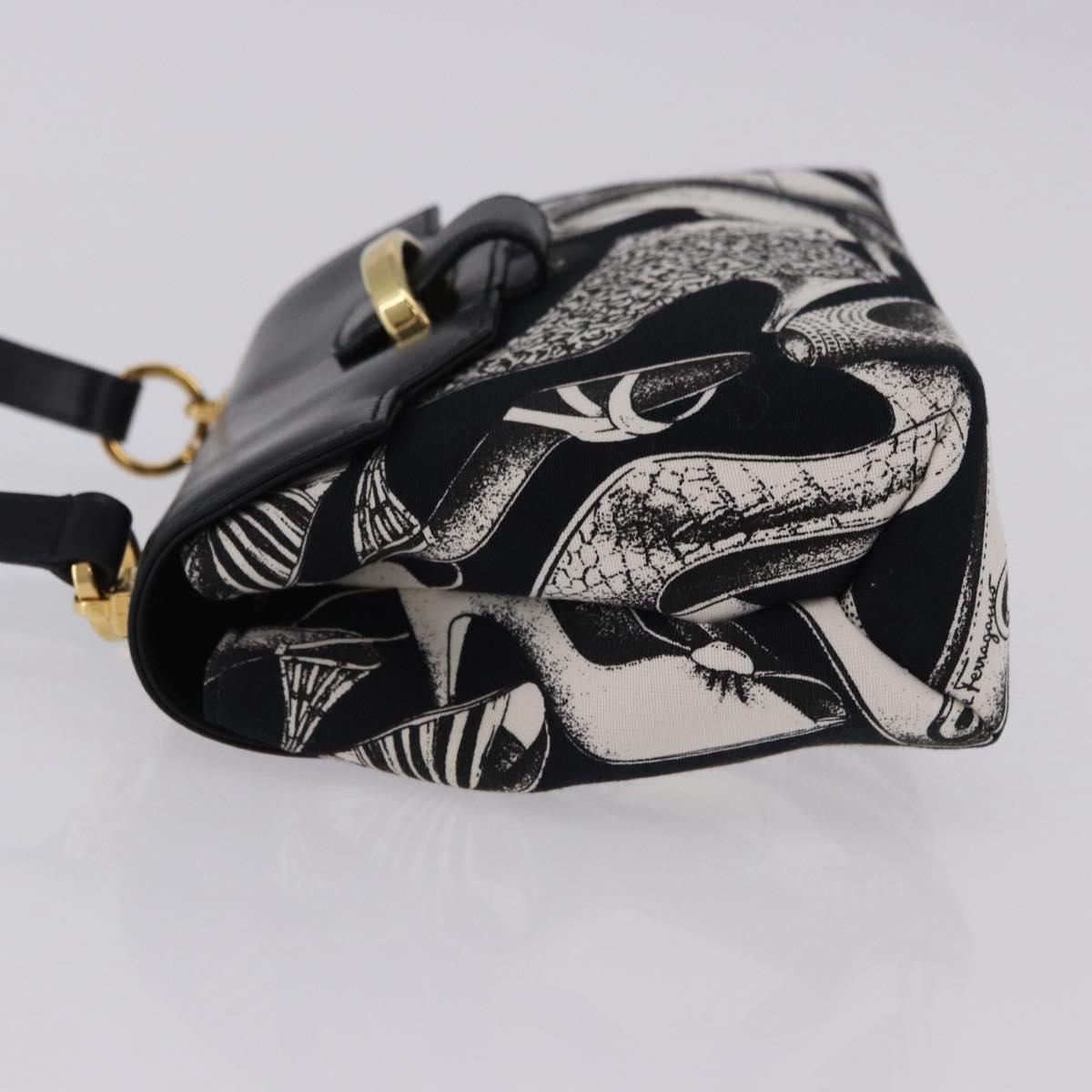 Salvatore Ferragamo Shoulder Bag Canvas Black Gold Auth BA14201A
