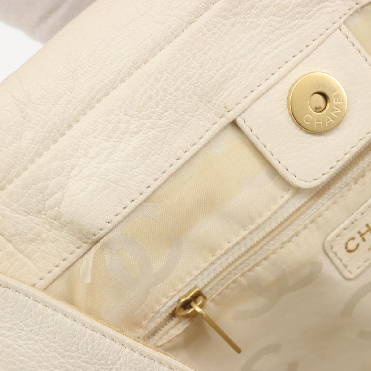CHANEL Hand Bag Leather White Gold CC Auth BA14202A