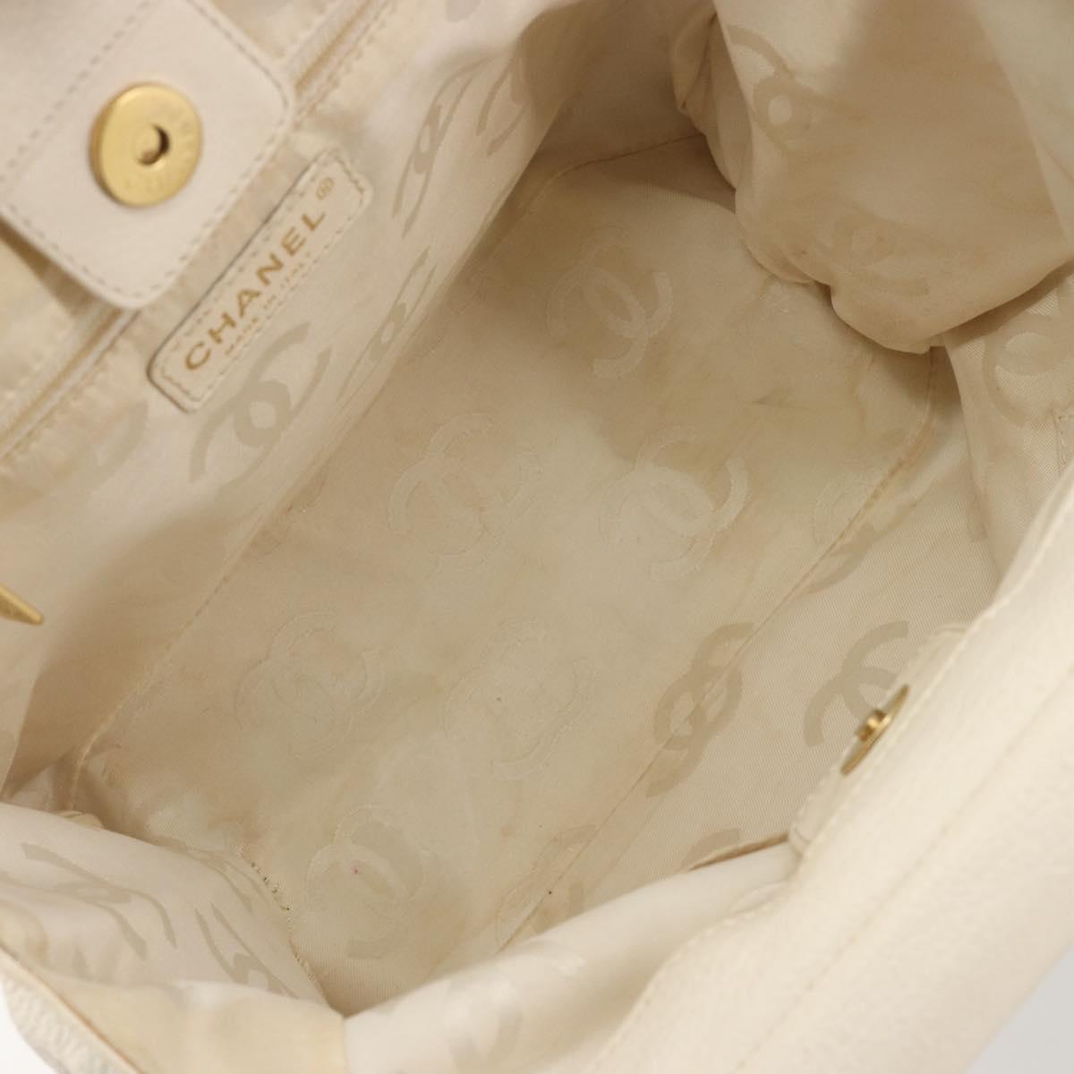 CHANEL Hand Bag Leather White Gold CC Auth BA14202A