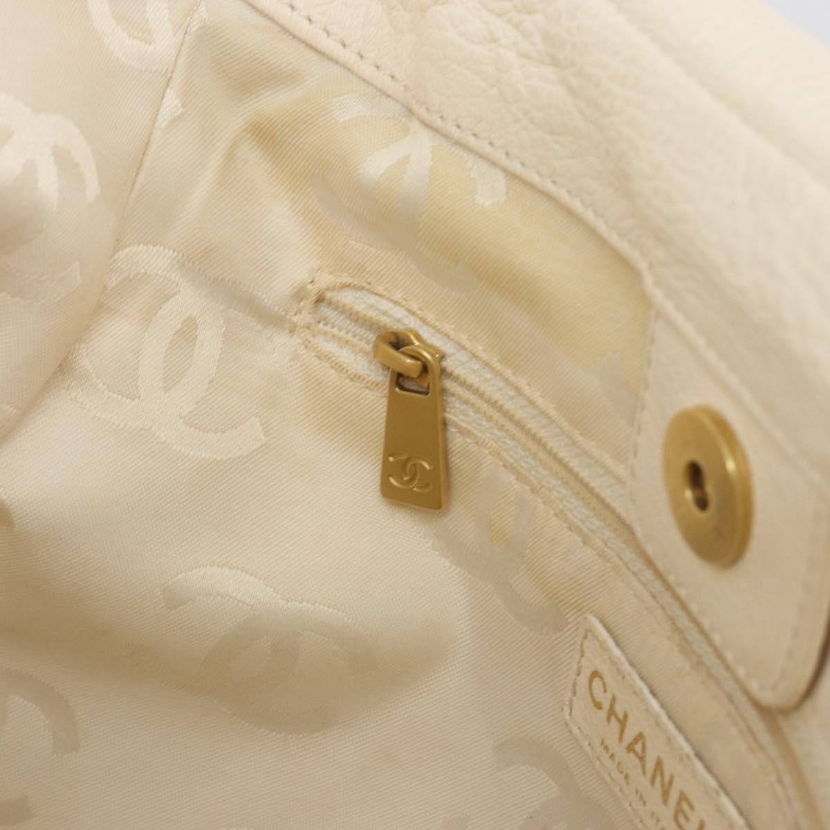 CHANEL Hand Bag Leather White Gold CC Auth BA14202A