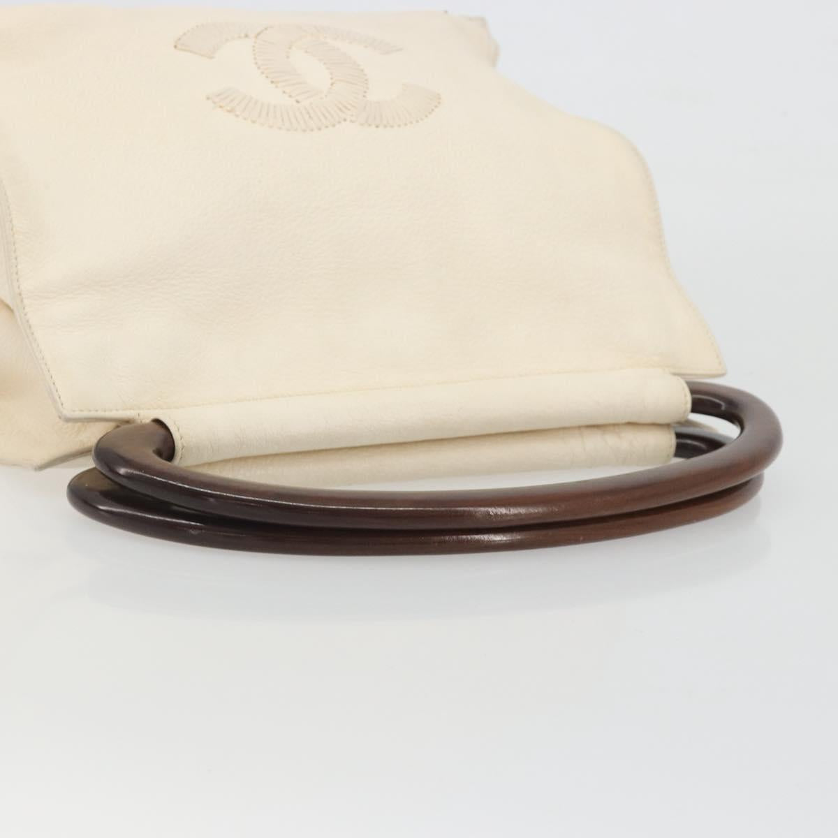 CHANEL Hand Bag Leather White Gold CC Auth BA14202A