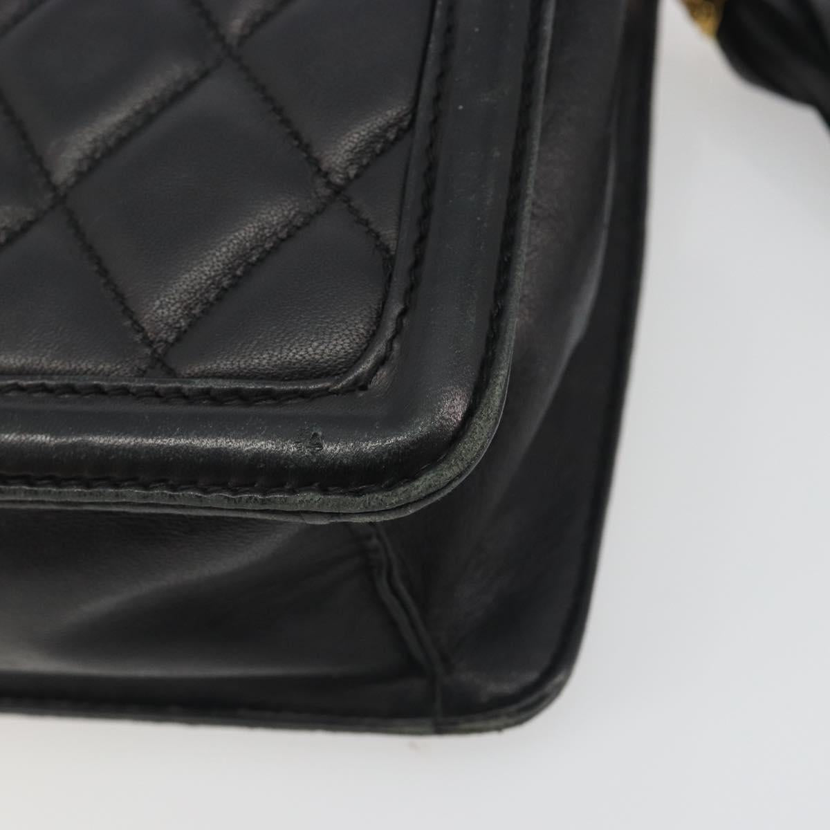 CHANEL Matelasse Chain Shoulder Bag Lamb Skin Black Gold CC Auth BA14203A