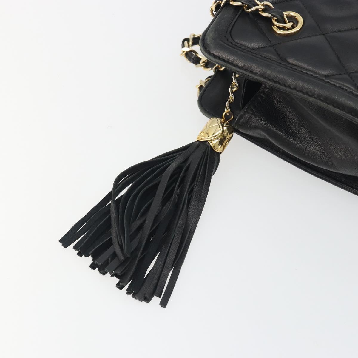 CHANEL Matelasse Chain Shoulder Bag Lamb Skin Black Gold CC Auth BA14203A