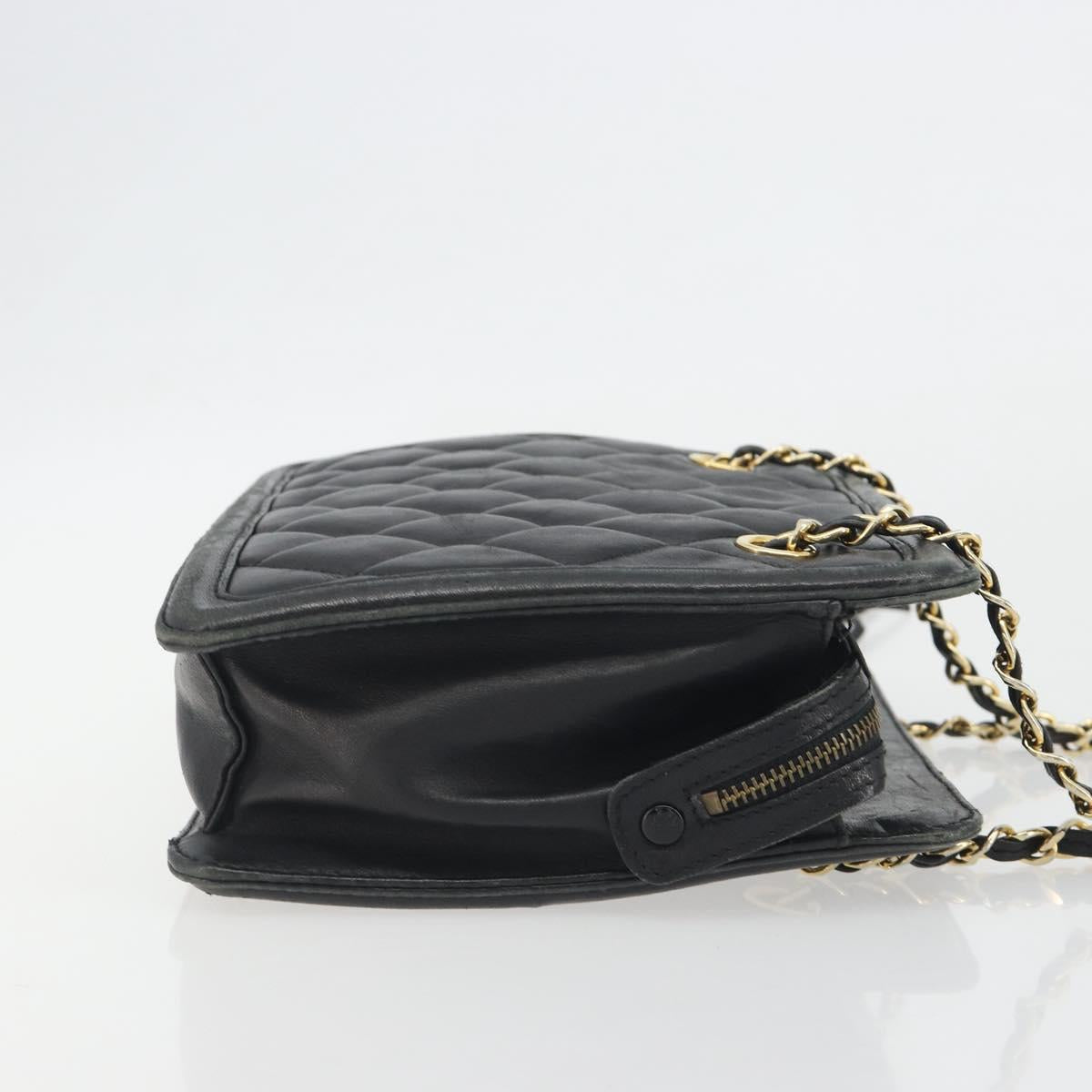CHANEL Matelasse Chain Shoulder Bag Lamb Skin Black Gold CC Auth BA14203A