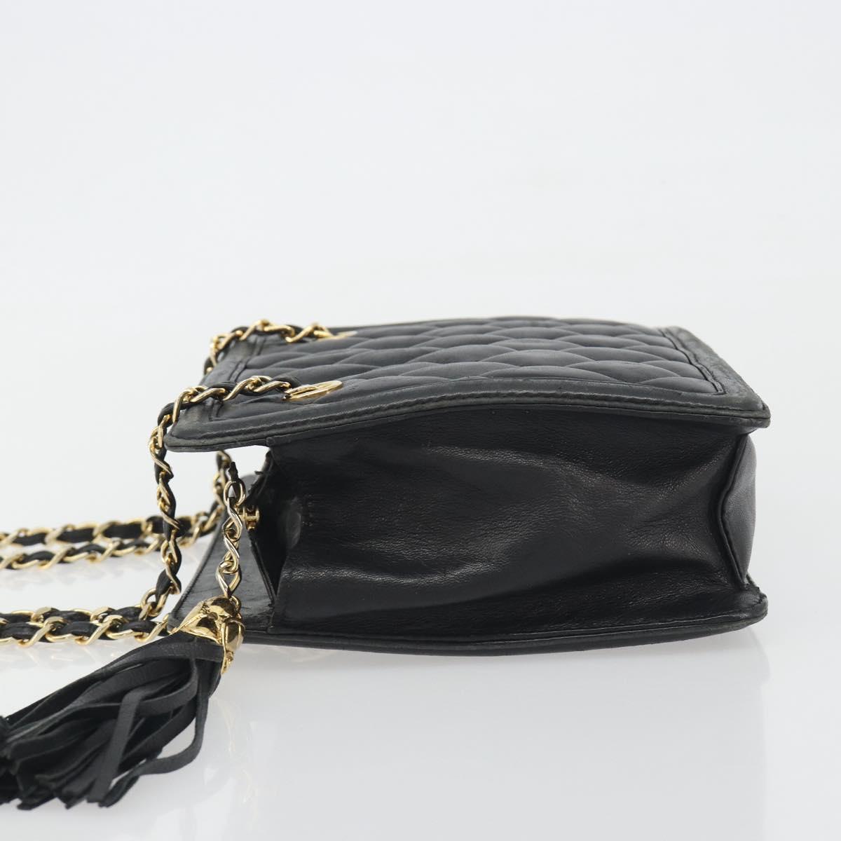 CHANEL Matelasse Chain Shoulder Bag Lamb Skin Black Gold CC Auth BA14203A