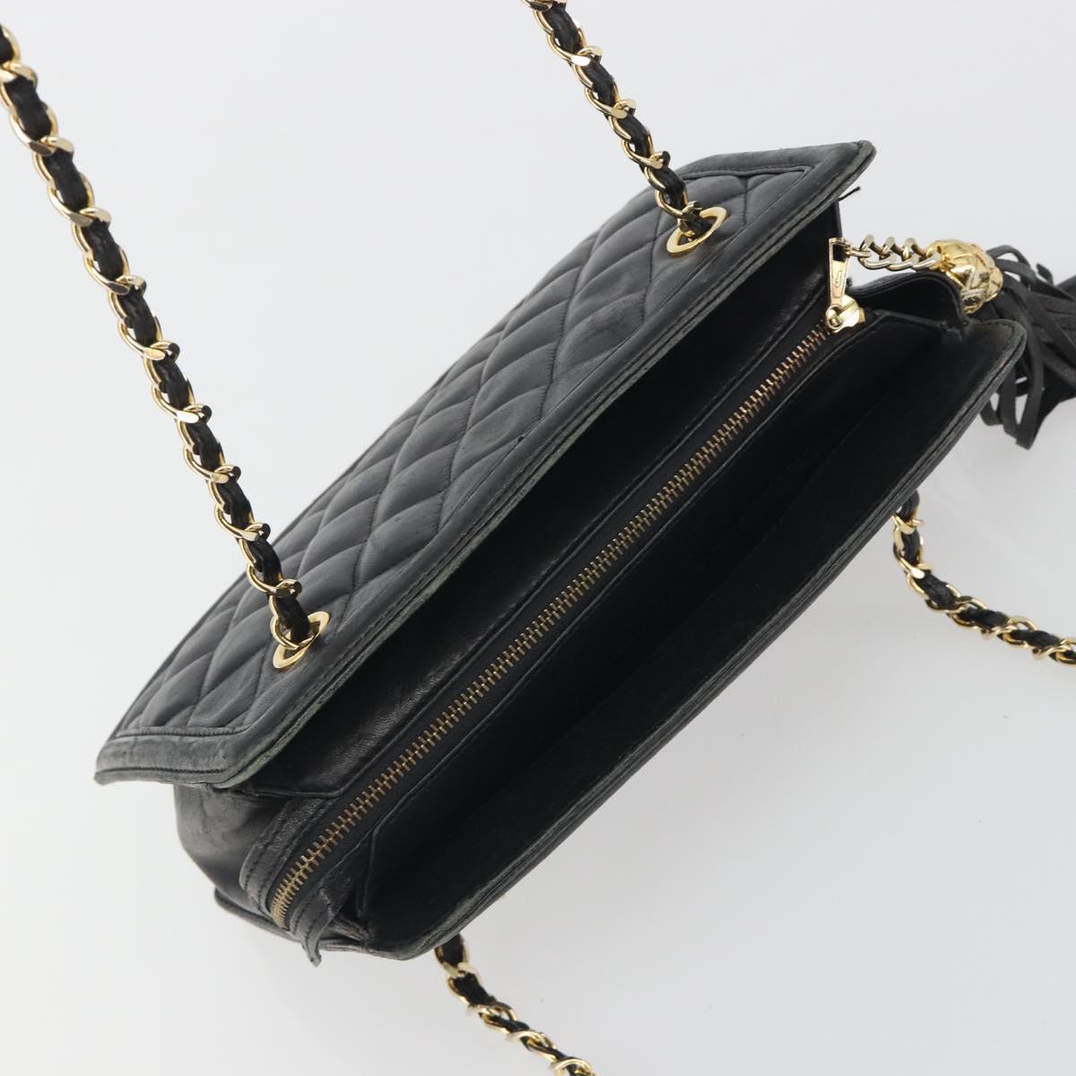 CHANEL Matelasse Chain Shoulder Bag Lamb Skin Black Gold CC Auth BA14203A