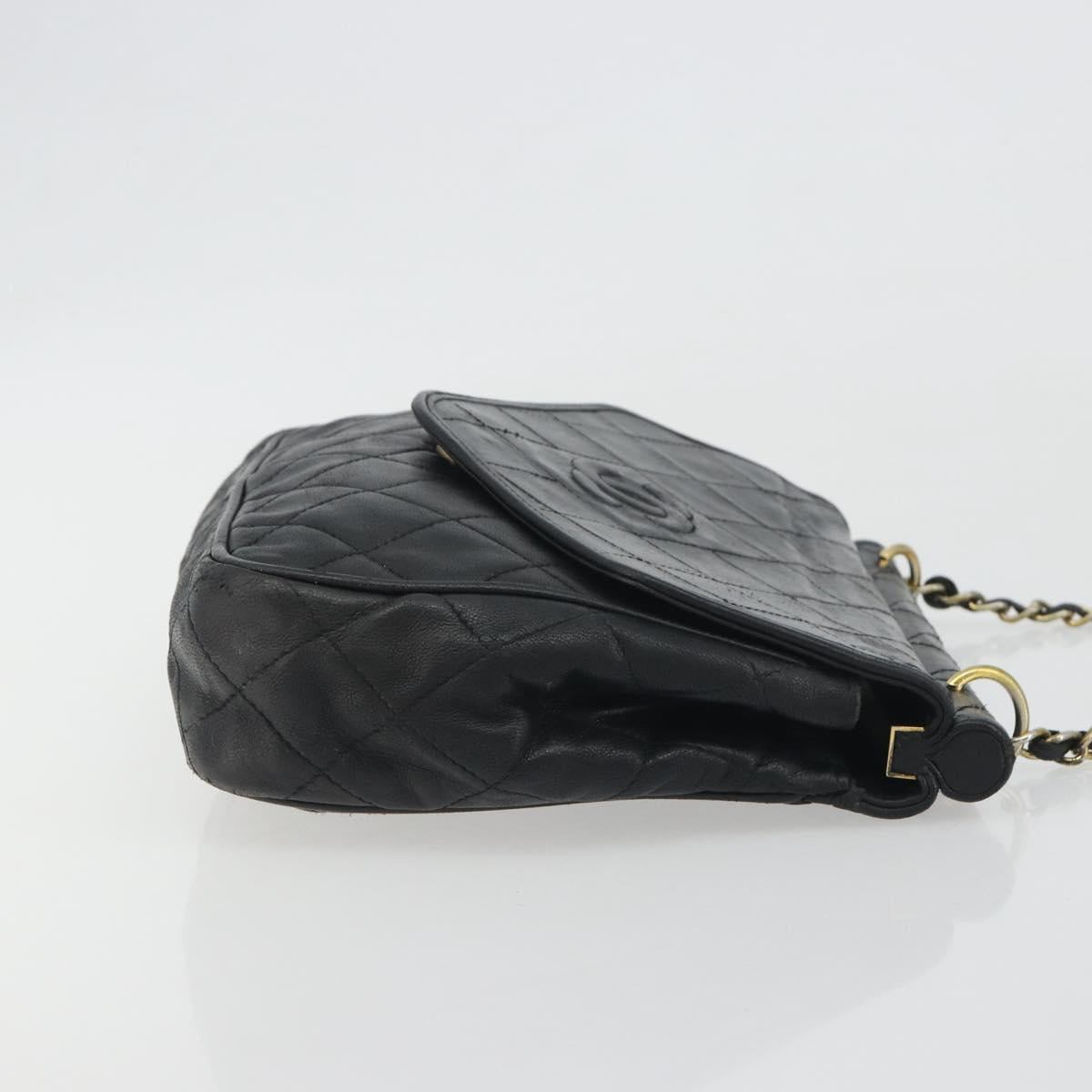 CHANEL Matelasse Chain Shoulder Bag Lamb Skin Black Gold CC Auth BA14204