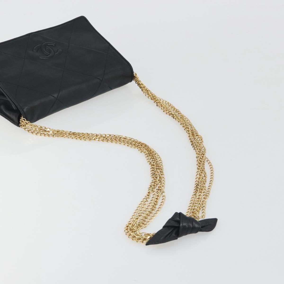 CHANEL Matelasse Chain Shoulder Bag Lamb Skin Black Gold CC Auth BA14205A
