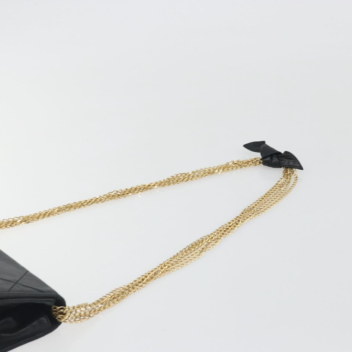 CHANEL Matelasse Chain Shoulder Bag Lamb Skin Black Gold CC Auth BA14205A