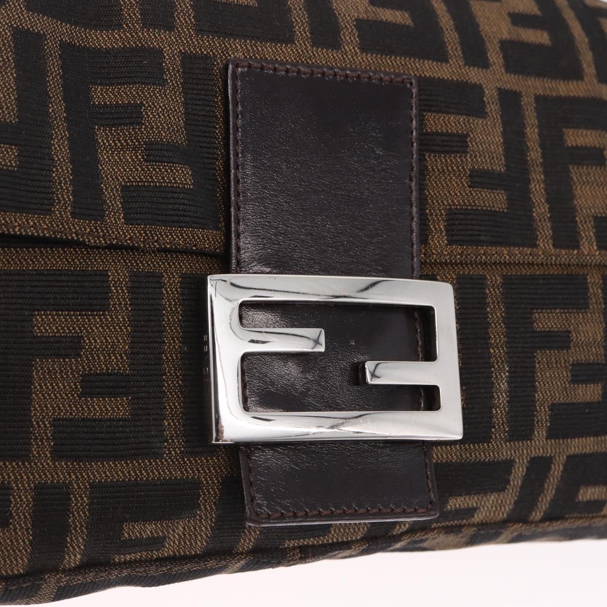 FENDI Zucca Canvas Mamma Baguette Shoulder Bag Brown Silver Auth BA14206SAV