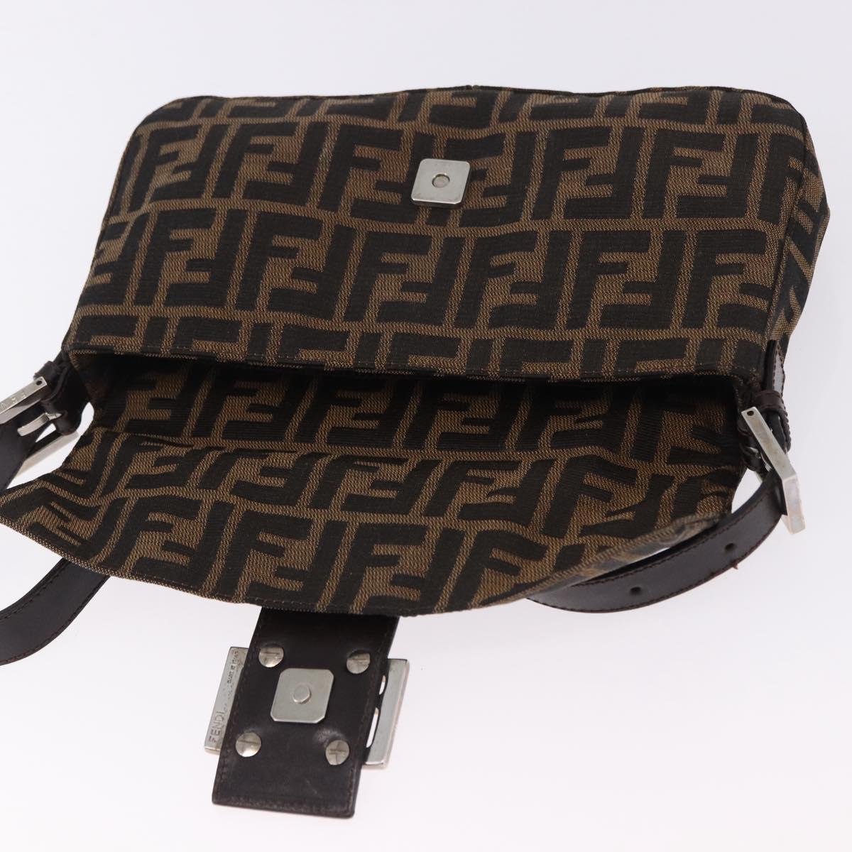 FENDI Zucca Canvas Mamma Baguette Shoulder Bag Brown Silver Auth BA14206SAV