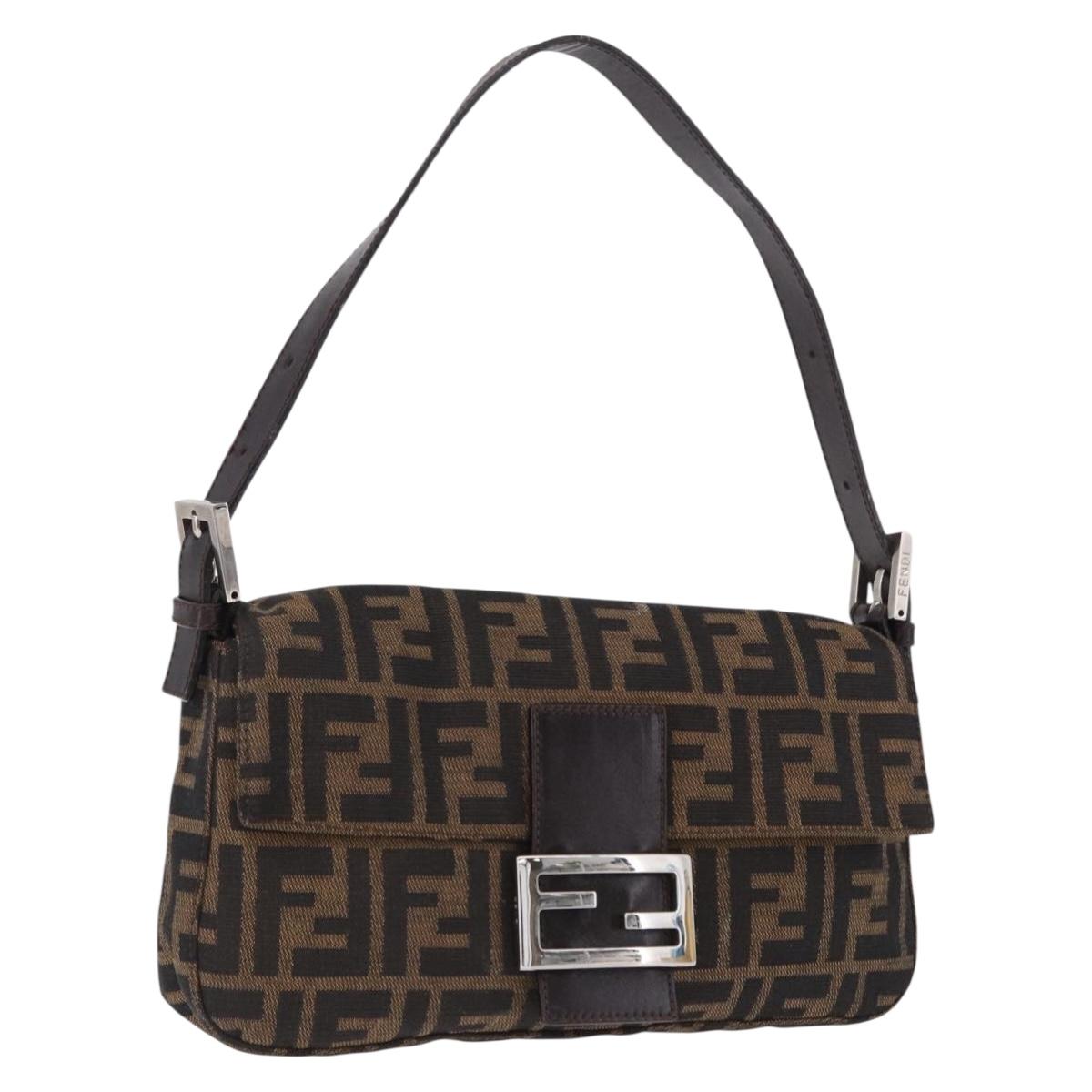 FENDI Zucca Canvas Mamma Baguette Shoulder Bag Brown Silver Auth BA14206SAV